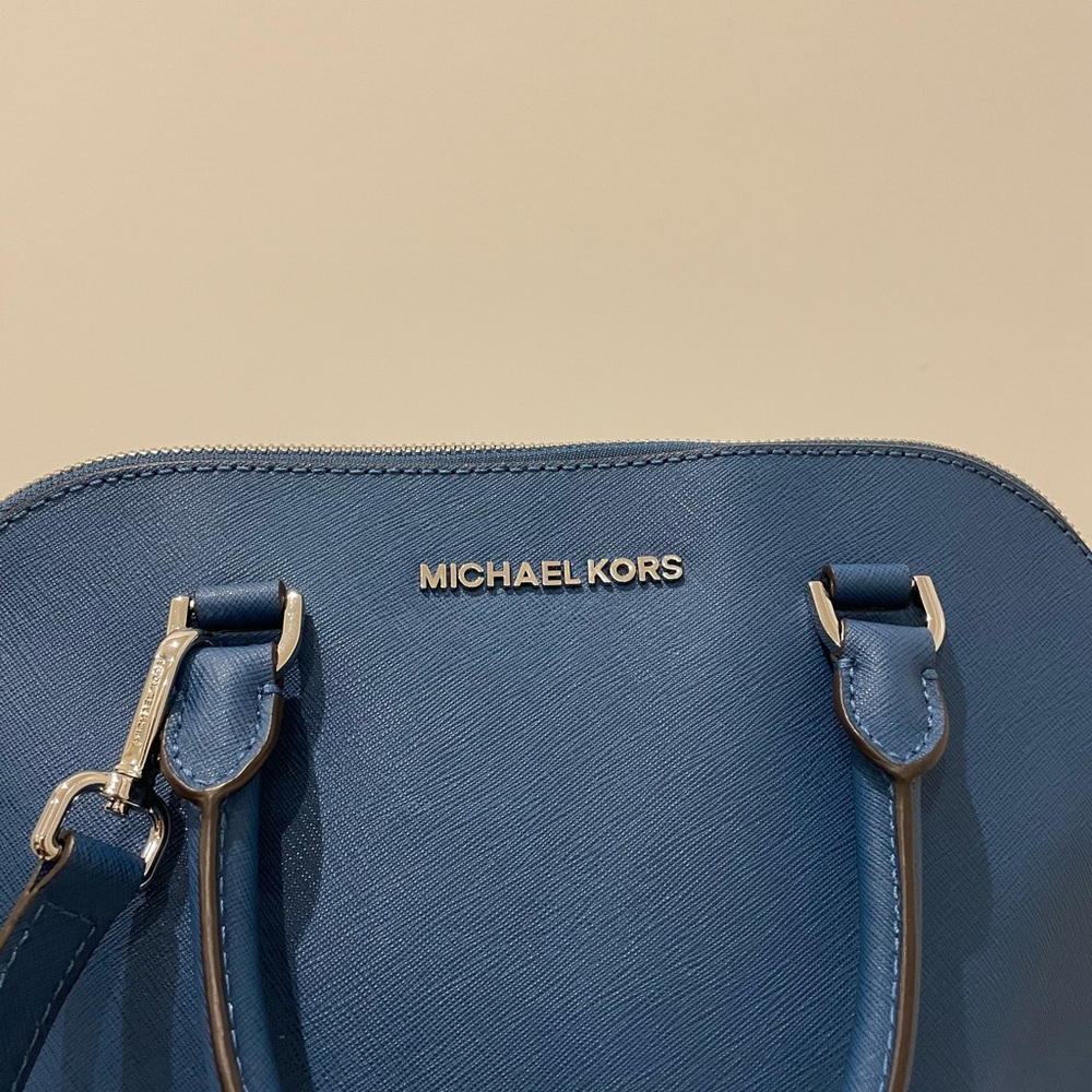 Michael Kors Steel Blue Satchel Leather Bag - Picture 6 of 11